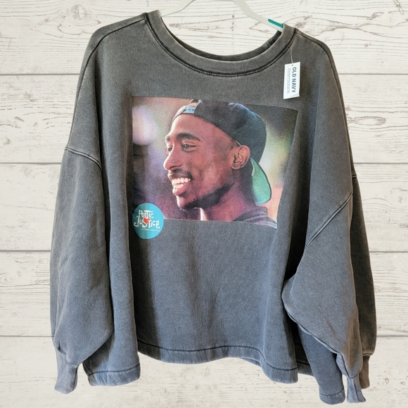 Old Navy Tops - Oversized Cropped Tupac Poetic Justice Graphic Sweatshirt Sz 4X